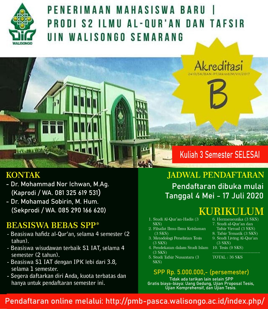 Informasi Pendaftaran Mahasiswa Baru Magister Iat (S2 Iat) Fuhum Uin Walisongo Semarang – Program Magister Ilmu Al-Qur'an Dan Tafsir